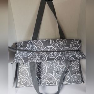 Thirty-One Deluxe Organizing Utility Tote, new in package, Woodblock Whimsy gray